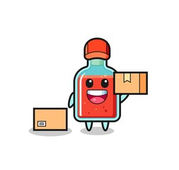 Mascot Illustration of square poison bottle as a courier