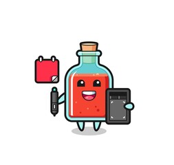 Illustration of square poison bottle mascot as a graphic designer