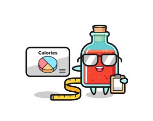Illustration of square poison bottle mascot as a dietitian