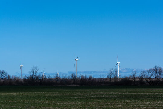 Blue skies with wind turbines