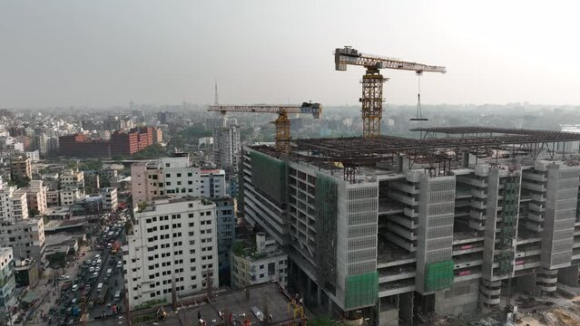 Constraction dhaka city in Bangladesh- Crane Drone footage - Aerial Footage