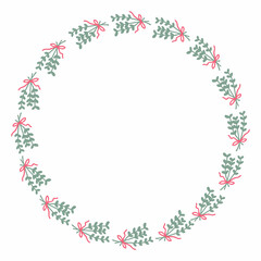 Bouquet of branches with ribbon frame isolated on white background. Perfect for party invitations, greeting cards and print. Floral vector illustration for decor and design.