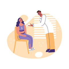 Children vaccination. Pediatrician doctor make injection of flu or immunization for teenage girl. Healthcare, preventation, treatment vector flat illustration