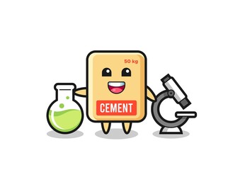 Mascot character of cement sack as a scientist