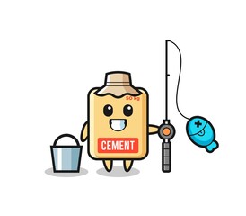 Mascot character of cement sack as a fisherman