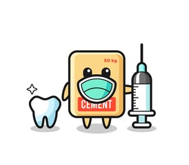 Mascot character of cement sack as a dentist