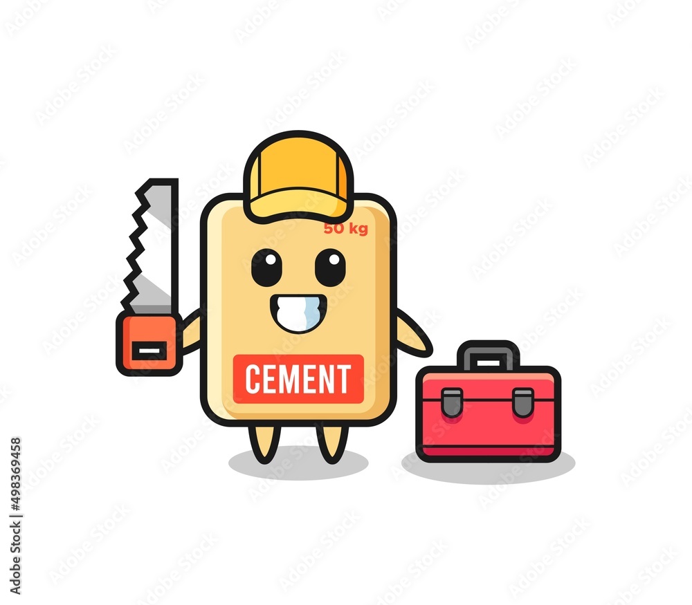 Sticker Illustration of cement sack character as a woodworker