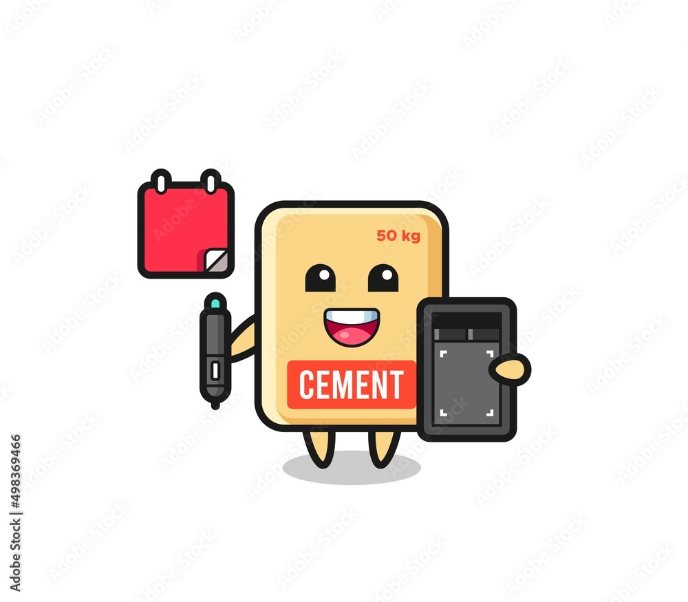 Wall mural illustration of cement sack mascot as a graphic designer