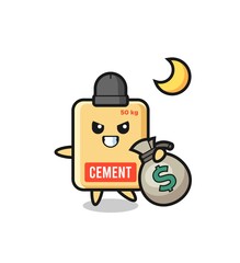 Fototapeta premium Illustration of cement sack cartoon is stolen the money
