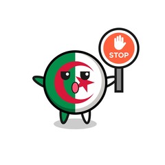 Fototapeta premium algeria flag character illustration holding a stop sign
