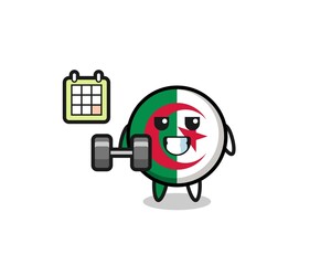 Obraz premium algeria flag mascot cartoon doing fitness with dumbbell
