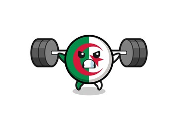 Fototapeta na wymiar algeria flag mascot cartoon with a barbell