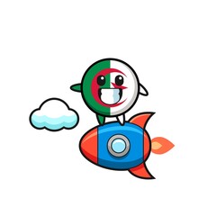 algeria flag mascot character riding a rocket