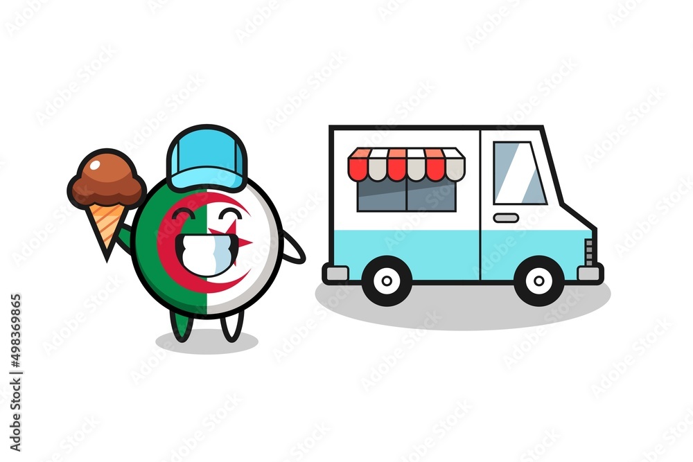 Canvas Prints Mascot cartoon of algeria flag with ice cream truck