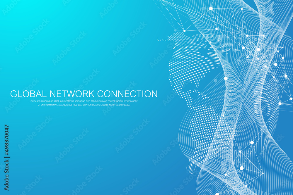 Aufkleber Global network connection concept. Social network communication in the global business. Big data visualization. Internet technology. Vector illustration.