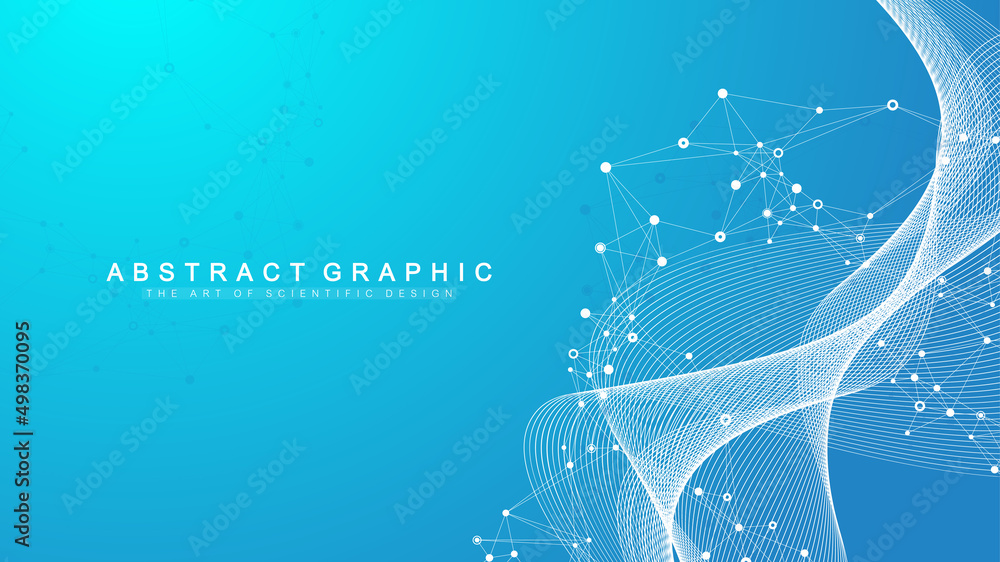 Leinwandbilder Geometric abstract background with connected lines and dots. Connectivity flow point. Molecule and communication background. Graphic connection background for your design. Vector illustration.