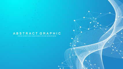Geometric abstract background with connected lines and dots. Connectivity flow point. Molecule and communication background. Graphic connection background for your design. Vector illustration.
