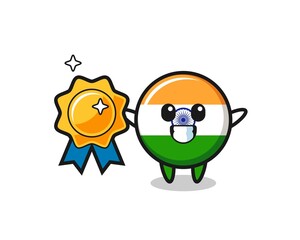 india mascot illustration holding a golden badge