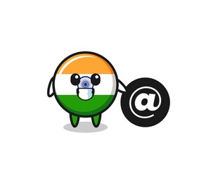 Cartoon Illustration of india standing beside the At symbol