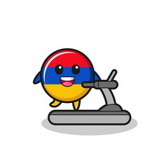 armenia flag cartoon character walking on the treadmill