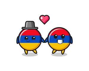 armenia flag cartoon character couple with fall in love gesture