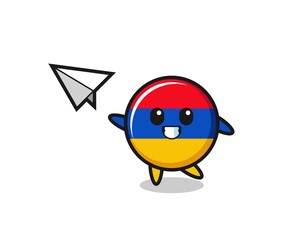 armenia flag cartoon character throwing paper airplane