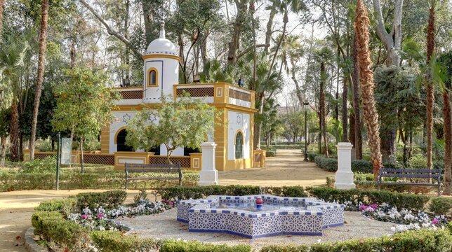 Parc de Mar&iacute;a Luisa et place d'Espagne &agrave; S&eacute;ville en Andalousie, Espagne	