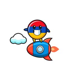 armenia flag mascot character riding a rocket