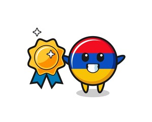 armenia flag mascot illustration holding a golden badge