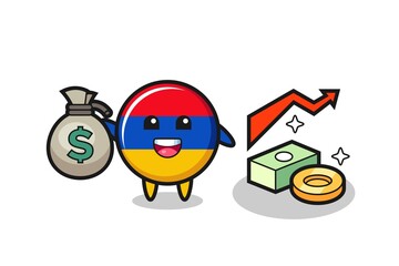 Fototapeta premium armenia flag illustration cartoon holding money sack