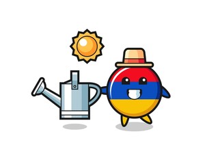 Cartoon character of armenia flag holding watering can