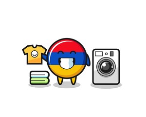 Mascot cartoon of armenia flag with washing machine