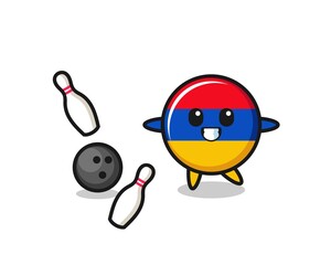 Obraz na płótnie Canvas Character cartoon of armenia flag is playing bowling