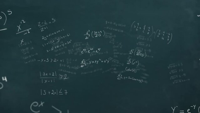 Animation of mathematical equations over black background