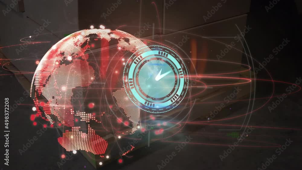 Poster animation of clock moving over globe and network of connections