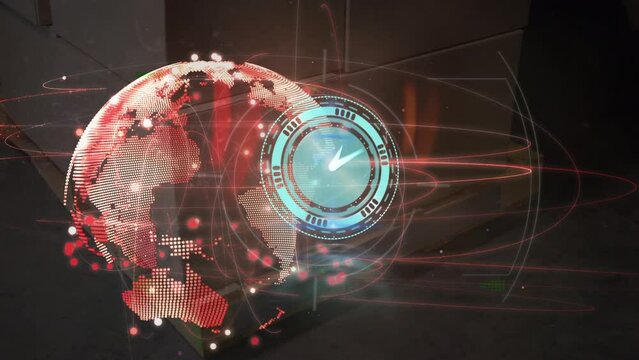 Animation of clock moving over globe and network of connections