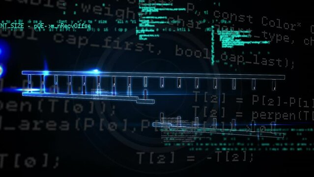 Animation of science data processing over dark background