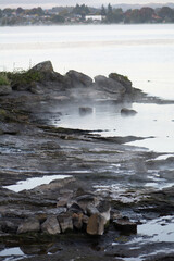Geothermal hot water beach on Lake Taupo New Zealand