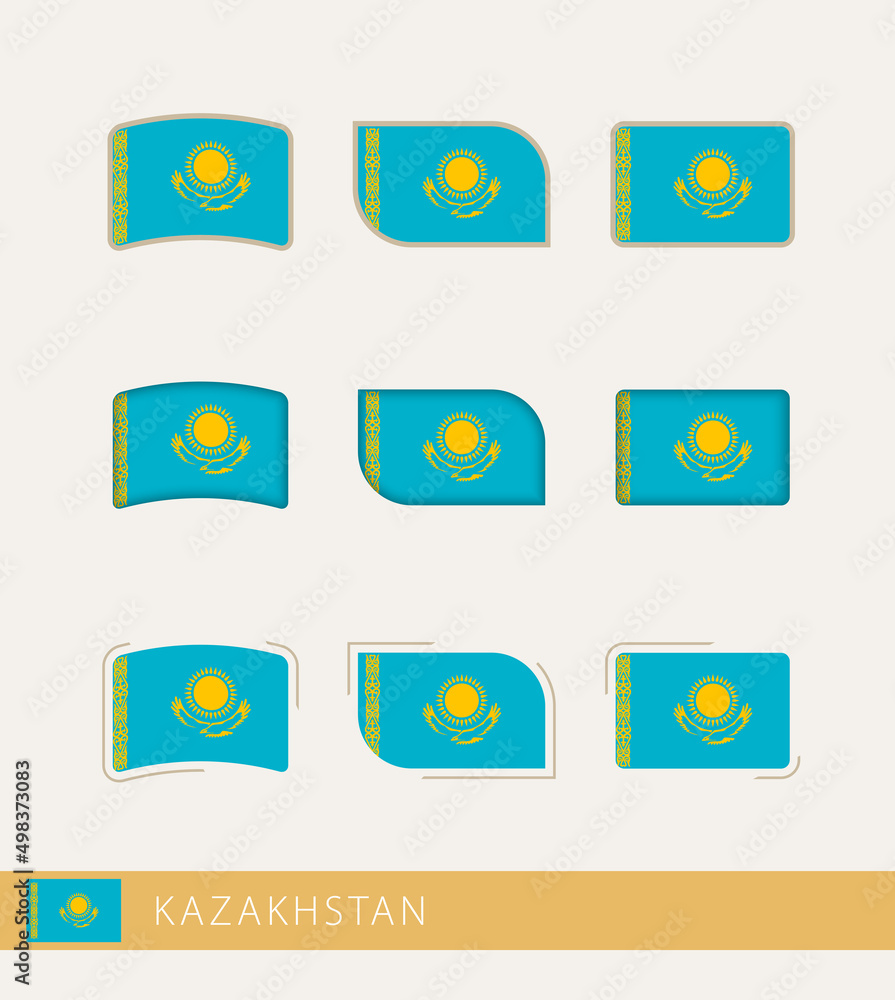 Wall mural vector flags of kazakhstan, collection of kazakhstan flags.