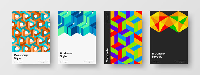 Fototapeta premium Clean mosaic pattern postcard template bundle. Unique corporate cover vector design concept set.