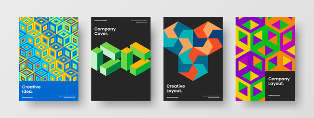 Fototapeta premium Premium geometric hexagons magazine cover illustration bundle. Bright company brochure A4 design vector concept composition.