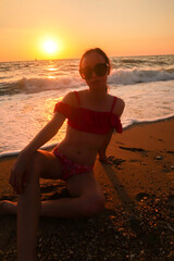 Fototapeta na wymiar summer beach woman swimsuit relax