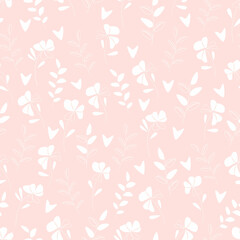 Fototapeta na wymiar Delicate flowers and leaves on a pink background. Vector illustration. Pattern. 