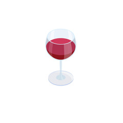 Glass of red wine isometric flat illustration isolated on white