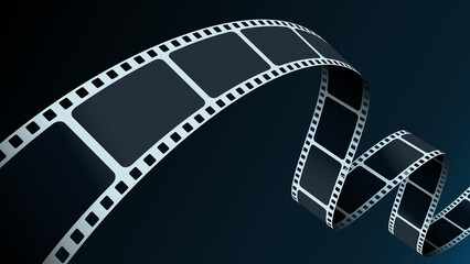 Fototapeta na wymiar Realistic Cinema film strip wave in perspective. 3D isometric film strip. Cinema Background with place for text. Design template cinema festival banner, brochure, poster, tickets. Movie time concept.