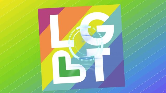 Animation of lgbt text over colorful background