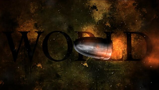 Bullet in slow motion against grunge world text