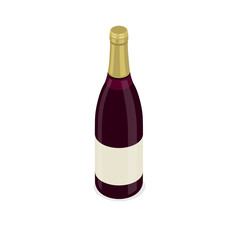 Red wine bottle isometric icon isolated on white