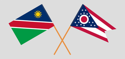 Crossed flags of Namibia and the State of Ohio. Official colors. Correct proportion
