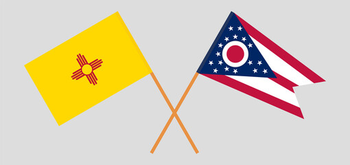 Crossed flags of the State of New Mexico and the State of Ohio. Official colors. Correct proportion